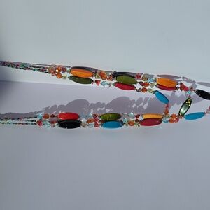 Bohemian Threestrand Necklace Beaded Multicolor Costume Jewelry Chunky Statement